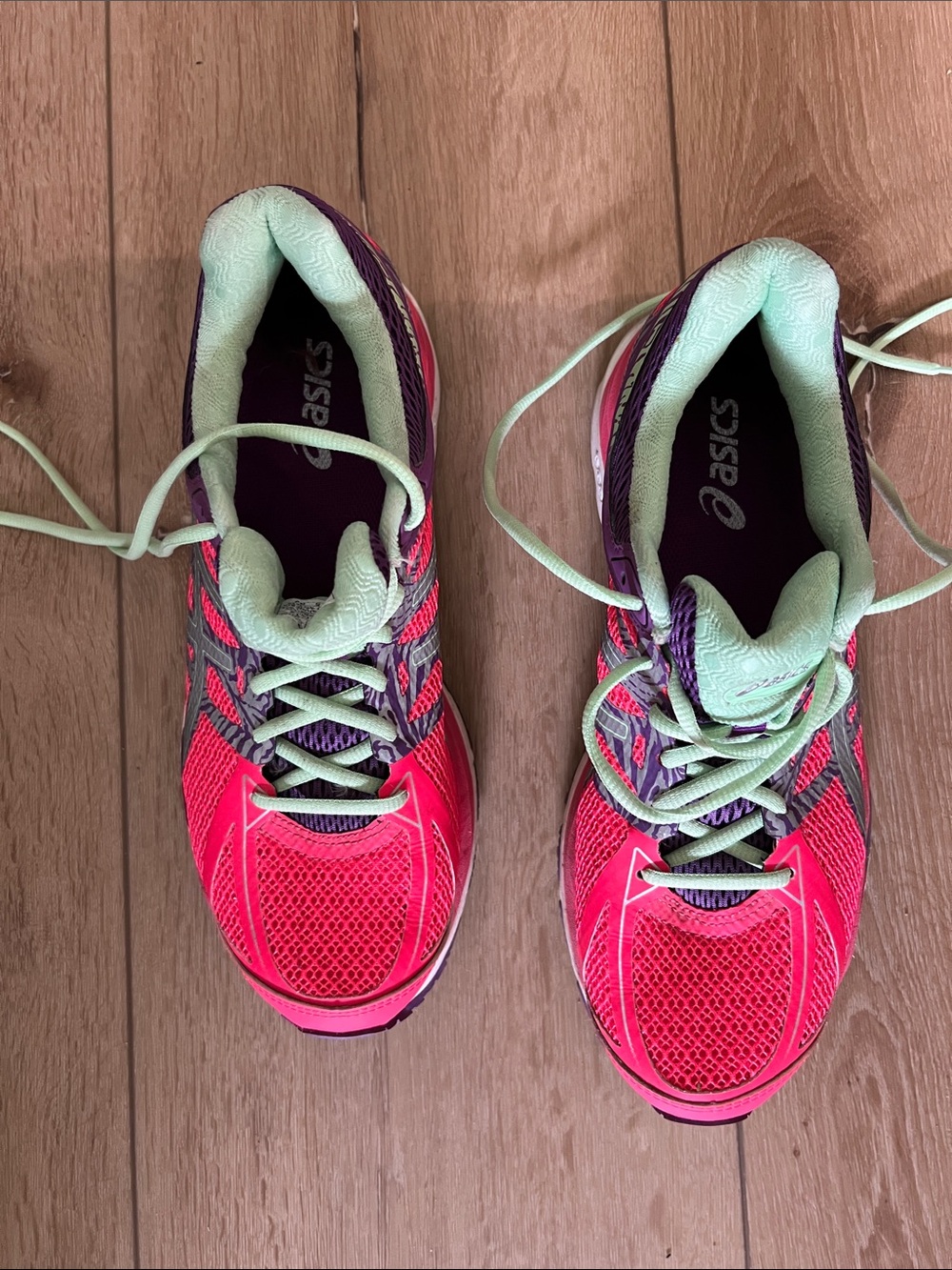 Asics Women's Pink and Mint Athletic Running Shoes